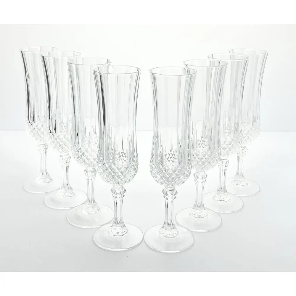 Cristal d’Arques “Longchamp” Set of 8 Crystal Fluted Champagne Glasses 8” 6oz